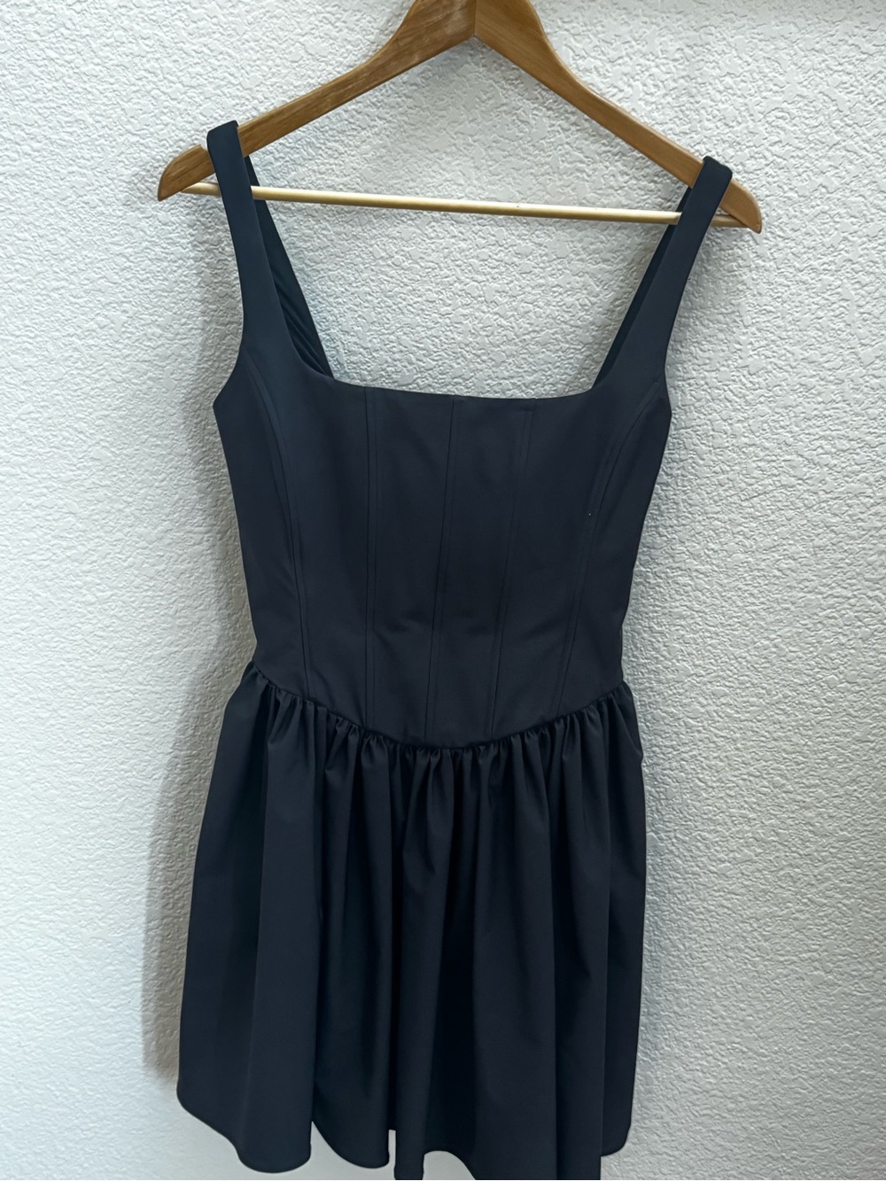 Zara Ruched Corset Mini Dress Black XS Fit & Flare Square Neck Pockets